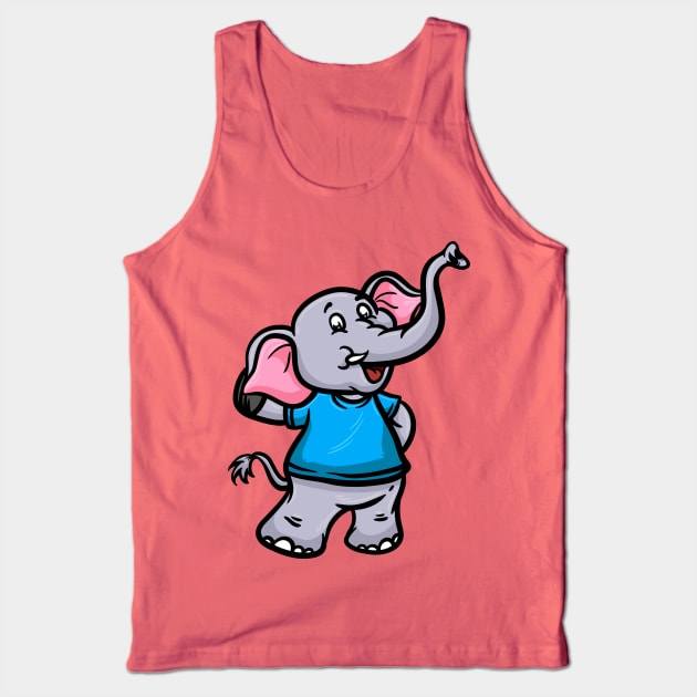 Cute Anthropomorphic Human-like Cartoon Character Elephant in Clothes Tank Top by Sticker Steve